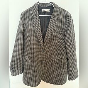 Zara Women’s Checkered Blazer - Black and Brown